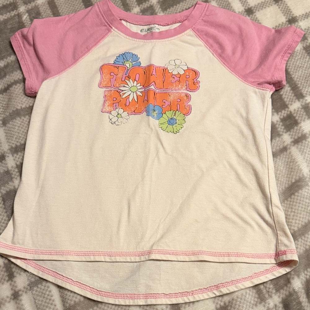 Kids Flower Power Tee in Pink and Cream (Size 9)